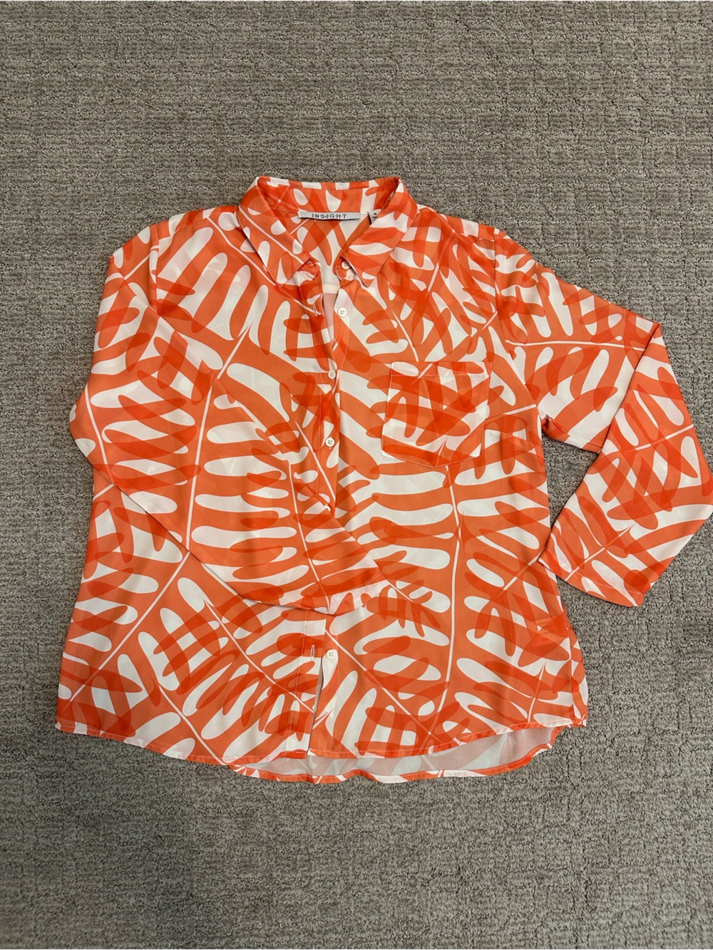 Insight Orange and White Leaf Print Button-Up Top